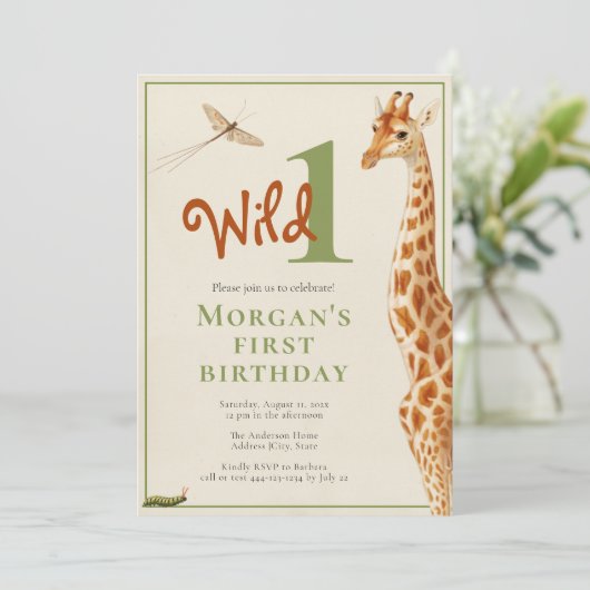 Wilde één Giraffe van de Oerwoud 1e verjaardag Kaart (Staand voorkant)