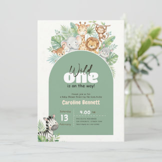 Wilde Eén Groene Safari Baby Shower Kaart
