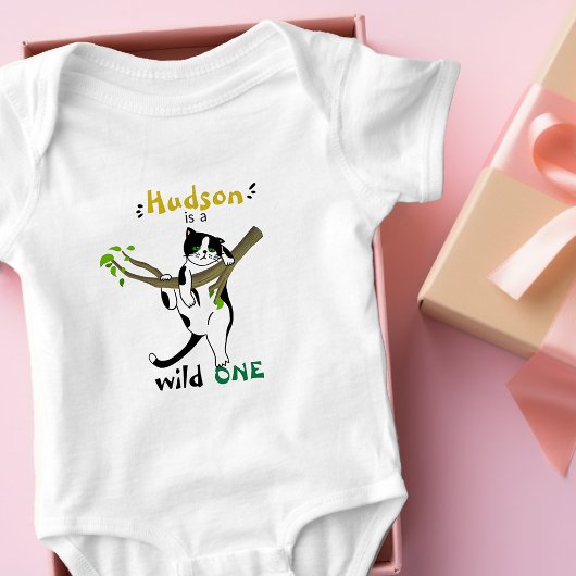 Wilde Eén Groene Safari Kitty Kat 1e Verjaardag Romper