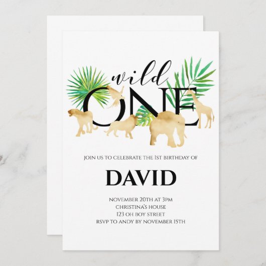 WILDE EEN jongen 1 geboorte Oerwoud goudvee Kaart (Voorkant / Achterkant)