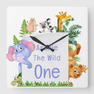 Wilde Eén Jungle Safari Baby 1e Verjaardag Schatti Vierkante Klok