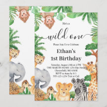 Wilde Eén Jungle Safari Dieren 1e Verjaardagsfeest