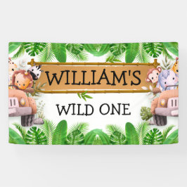 Wilde Eén JUNGLE Safari Dieren Verjaardag Spandoek