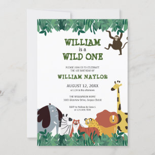 Wilde Eén Jungle Safari Eerste Verjaardag Kaart
