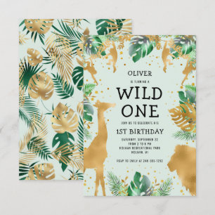 Wilde Eén Jungle Safari Groen Goud 1e Verjaardag Kaart