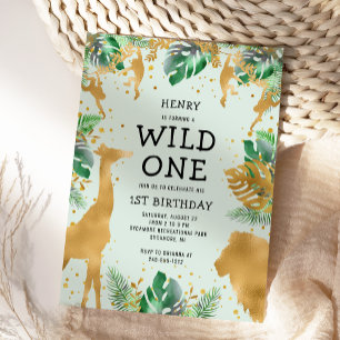 Wilde Eén Jungle Safari Groen Goud 1e Verjaardag Kaart