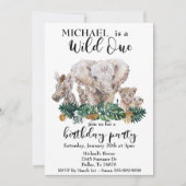 Wilde Eén Jungle Watercolor Olifant Zebra dier Kaart (Voorkant)