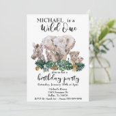 Wilde Eén Jungle Watercolor Olifant Zebra dier Kaart (Staand voorkant)