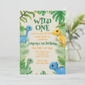 Wilde Eén, kleurrijke, schattige dinosaurus 1e ver Kaart (Staand voorkant)