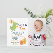 Wilde Eén Krokodil Verjaardag Eerste Feest Foto Kaart (Staand voorkant)