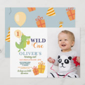 Wilde Eén Krokodil Verjaardag Eerste Feest Foto Kaart (Voorkant / Achterkant)