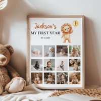 Wilde Eén Leeuw Ballon Eerste Jaar Foto Mijlpaal