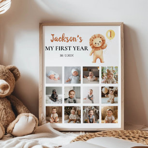 Wilde Eén Leeuw Ballon Eerste Jaar Foto Mijlpaal Poster