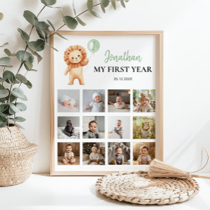 Wilde Eén Leeuw Ballon Eerste Jaar Foto Mijlpaal Poster