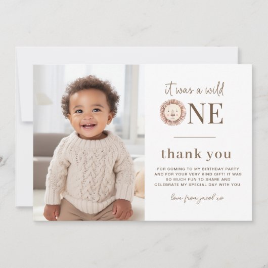 Wilde Eén Leeuw Bedankkaart met Foto's op Achterka Kaart (Voorkant)