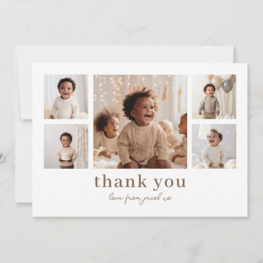 Wilde Eén Leeuw Bedankkaart met Foto's op Achterka Kaart (Achterkant)