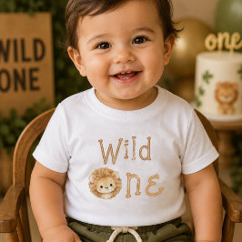 Wilde Eén Leeuw Eerste Verjaardag Baby Jongen T-Sh