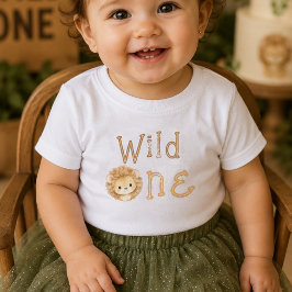 Wilde Eén Leeuw Eerste Verjaardag Baby Meisje T-Sh