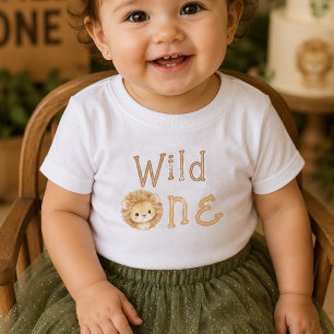 Wilde Eén Leeuw Eerste Verjaardag Baby Meisje T-Sh