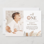 Wilde Eén Leeuw Neutrale Bladeren Foto Uitnodiging (Voorkant)