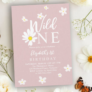 Wilde Eén Madeliefje Blush Roze Bloem Meisje 1e Ve Kaart