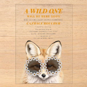 Wilde Eén Madeliefjes Zonnebril Vos Baby Shower Acryl Uitnodigingen
