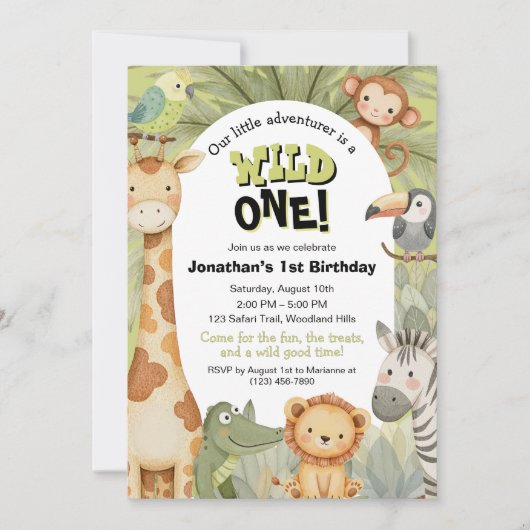 Wilde één Oerwoud dieren eerste geboorte Kaart (Voorkant)