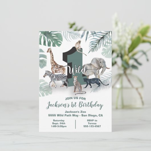 Wilde één Oerwoud dieren op zaterdag uitnodiging (Staand voorkant)