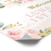 Wilde één Oerwoud dieren Roze Blush Floral Birthda Poster (Hoek)
