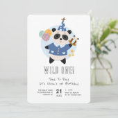 Wilde Eén Panda Beer Blauw 1e Verjaardag Kaart (Staand voorkant)
