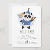 Wilde Eén Panda Beer Blauw 1e Verjaardag Kaart (Voorkant)