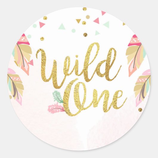Wilde één Partij voor Labels Sticker Roze Gold Boh (Voorkant)