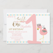 Wilde een, Pijlen, Roze Flamingo First Birthday Kaart (Voorkant)