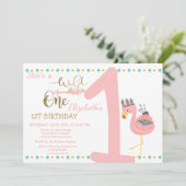 Wilde een, Pijlen, Roze Flamingo First Birthday Kaart (Staand voorkant)