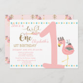 Wilde een, Pijlen, Roze Flamingo First Birthday Kaart (Voorkant / Achterkant)