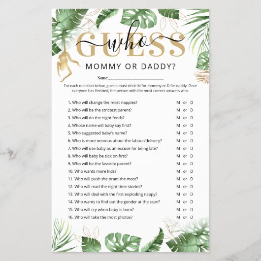 Wilde één 'Raad wie'-Baby shower-game-brochure Flyer (Voorkant)