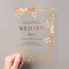 Wilde Eén retro boho thema Eerste Verjaardag Acryl Uitnodigingen
