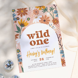 Wilde Eén Retro Boho Wilde Bloem 1e Verjaardagsfee Kaart