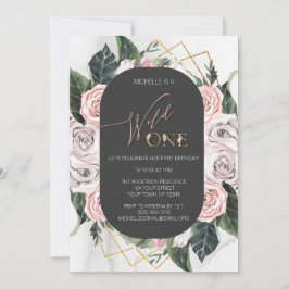 Wilde Eén Roze Goud Boho Bloem Roos Eerste Verjaar Kaart