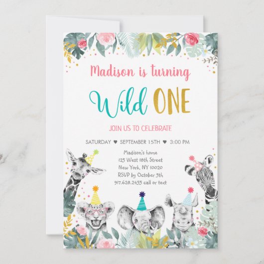 Wilde één roze goudfeest kaart (Voorkant)