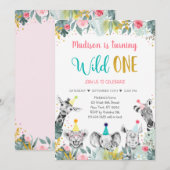 Wilde één roze goudfeest kaart (Voorkant / Achterkant)