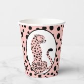 Wilde één roze luipaard eerste verjaardag papierbe papieren bekers (Voorkant)