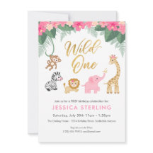 Wilde EEN - Roze Safari Meisjes EERSTE verjaardag
