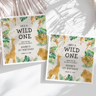 Wilde Eén Safari 1e Verjaardagsfeestje Groen Ecru Servet
