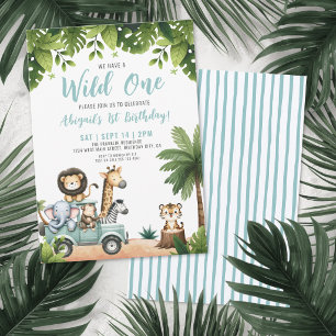 Wilde Eén Safari 1e Verjaardagsfeestje Kaart
