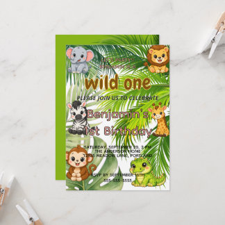 Wilde Eén Safari 1e Verjaardagsuitnodiging | Schat Kaart