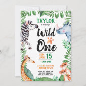 Wilde Eén Safari Dier Kinderen 1e Verjaardag Kaart (Voorkant)