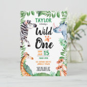 Wilde Eén Safari Dier Kinderen 1e Verjaardag Kaart (Staand voorkant)