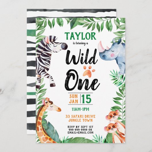 Wilde Eén Safari Dier Kinderen 1e Verjaardag Kaart (Voorkant / Achterkant)