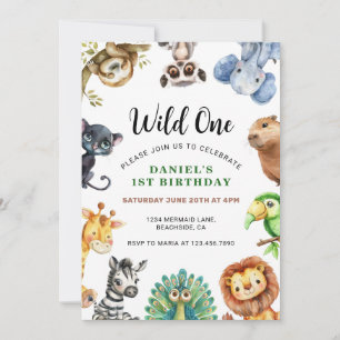 Wilde Eén Safari Dieren 1e Verjaardag Jongens Kaart